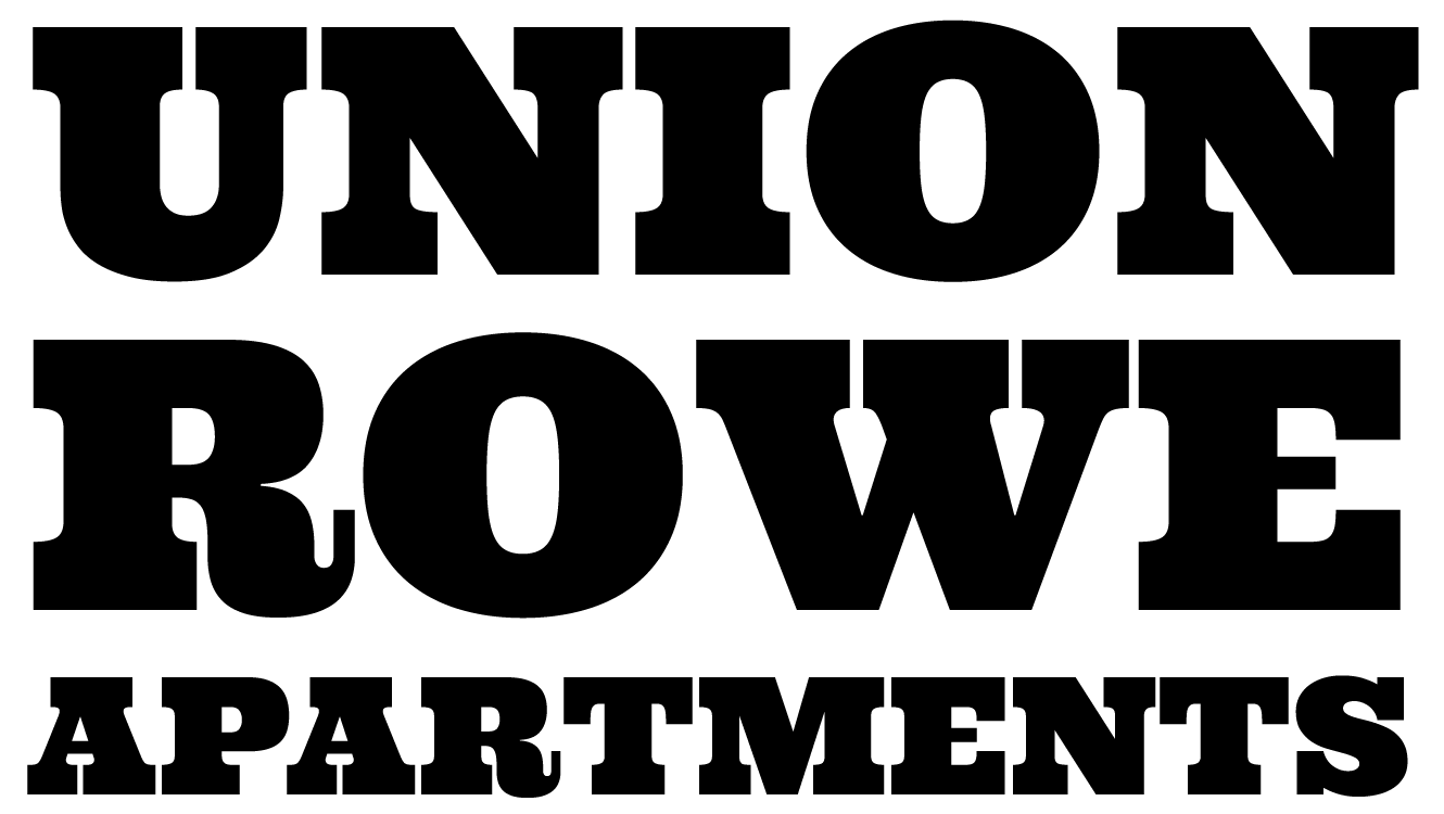 A black and white image of a logo for Union Rowe Apartments.